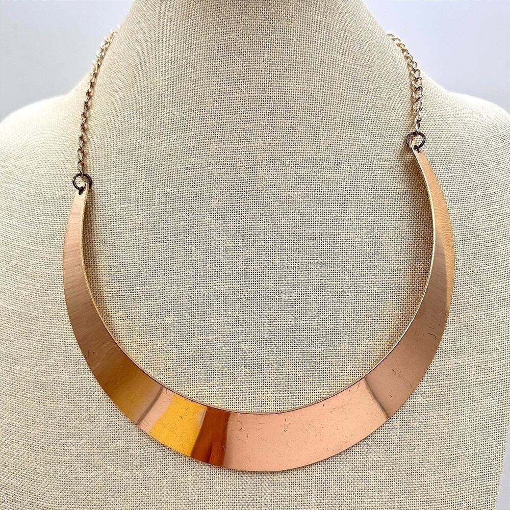 Vintage 90s Gold Tone Crescent Collar Necklace Statement Women's Jewelry